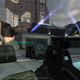 Master Chief aims a battle rifle at a tent in Halo 2's E3 2003 demo.
